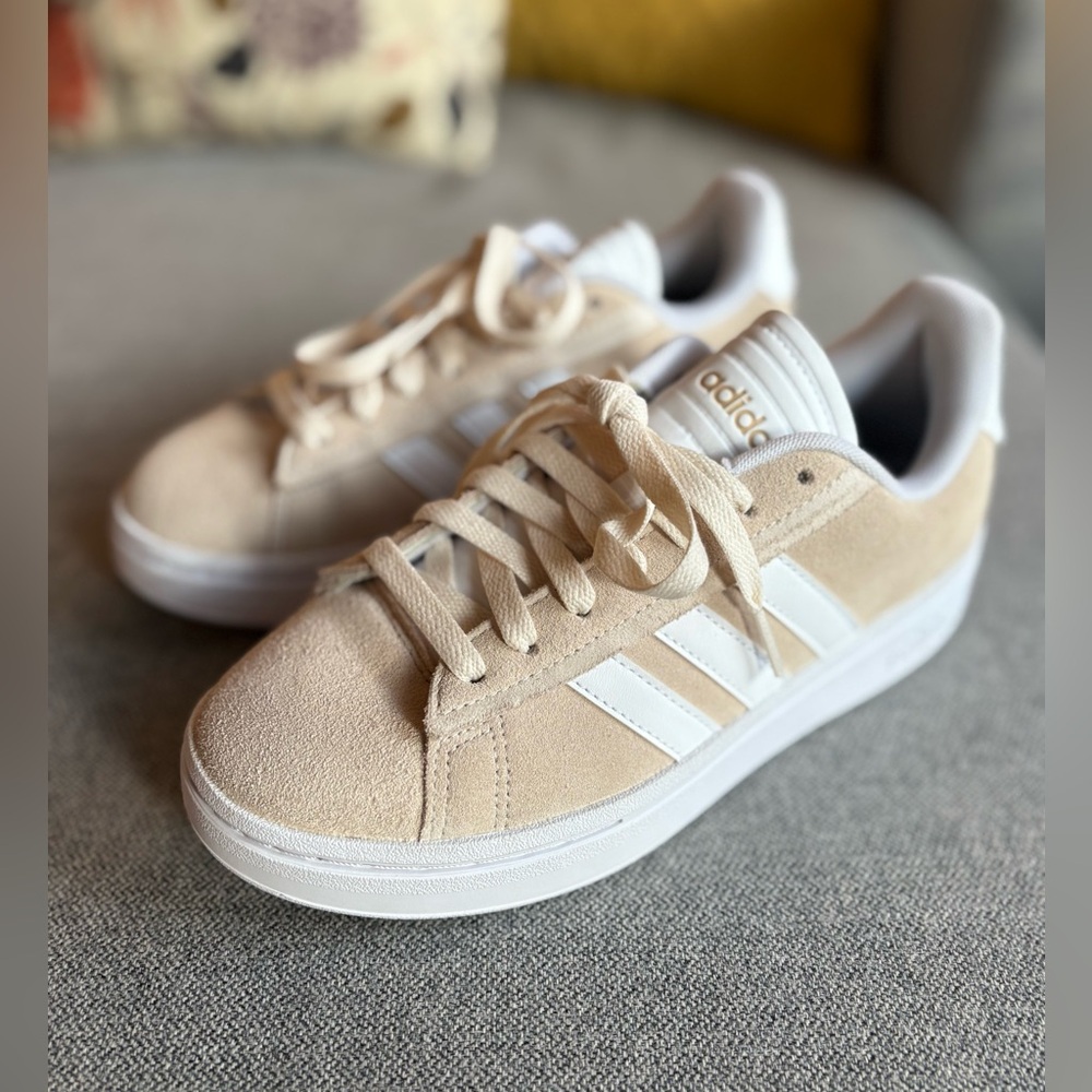 adidas Beige White Suede Platform Sneakers